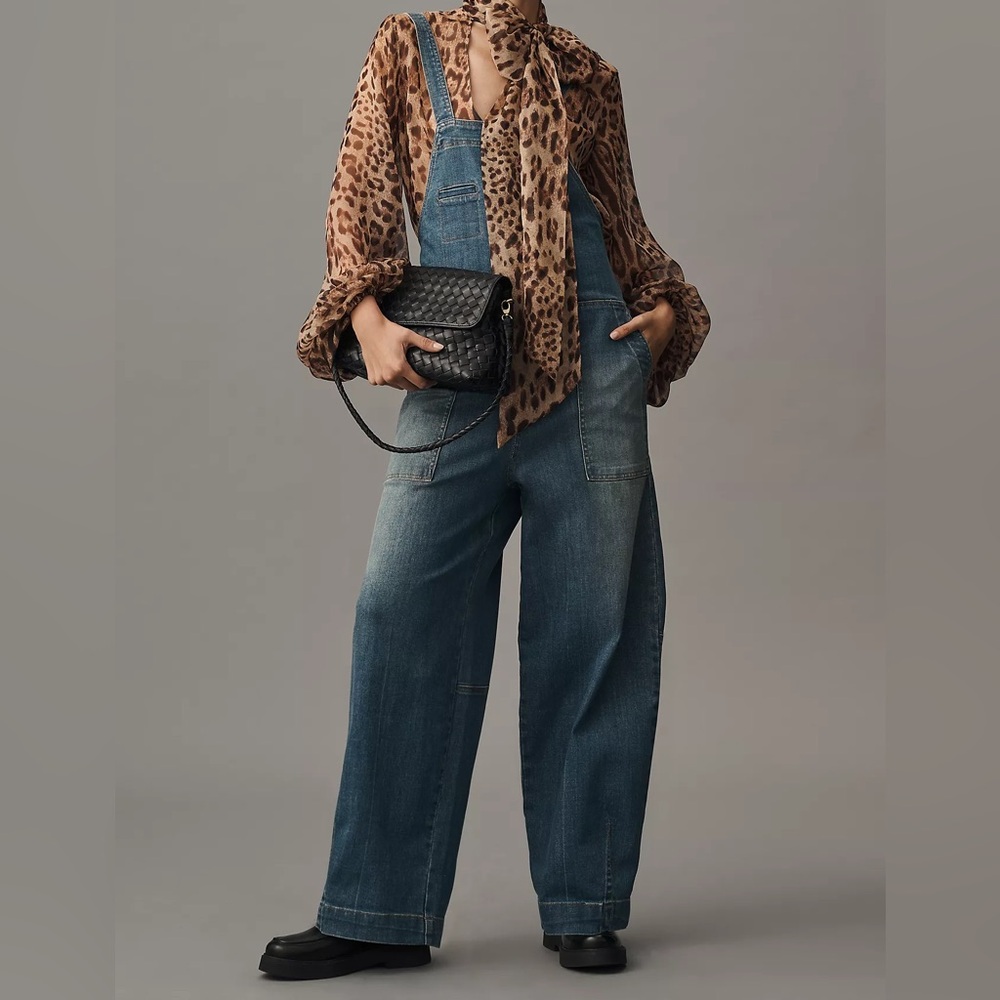 NWT Anthropologie Barrel-Leg Zip-Front Overalls Size Small